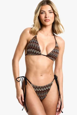 boohoo Culottes de bikini tricotées à motif zigzag à nouer sur le côté<Femme Maillots De Bain|Tenues De Plage