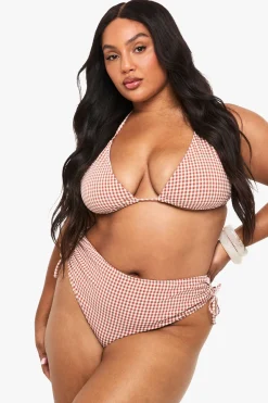 Culotte Taille Haute Froncée À Carreaux Vichy Seersucker Grande Taille