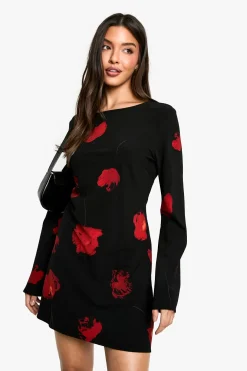Dark Floral Low Back Flare Sleeve Dress -> Robe à fleurs foncée à dos bas et manches évasées