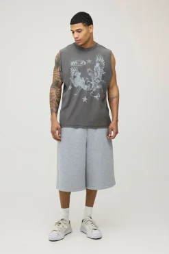 Débardeur Ample Oversize Anthracite À Coutures Apparentes Avec Imprimé Aigle