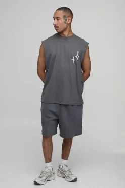 boohooMAN Débardeur Anthracite Oversize Imprimé Graffiti Étoile Spray<Homme Tout Afficher