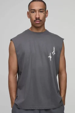 boohooMAN Débardeur Anthracite Oversize Imprimé Graffiti Étoile Spray<Homme Tout Afficher