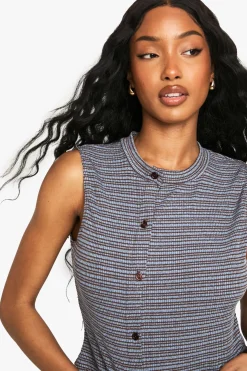 Débardeur asymétrique en jersey rayé à boutons sans manches