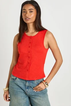 Débardeur Boutonné En Tissu Slub