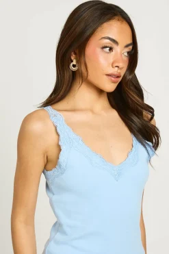 boohoo Débardeur À Bretelles Avec Bordure En Dentelle<Femme Satin Et Dentelle|Tops