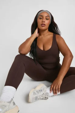boohoo Débardeur cintré à coutures Supersoft Plus<Femme Looks Chocolat|Athleisure