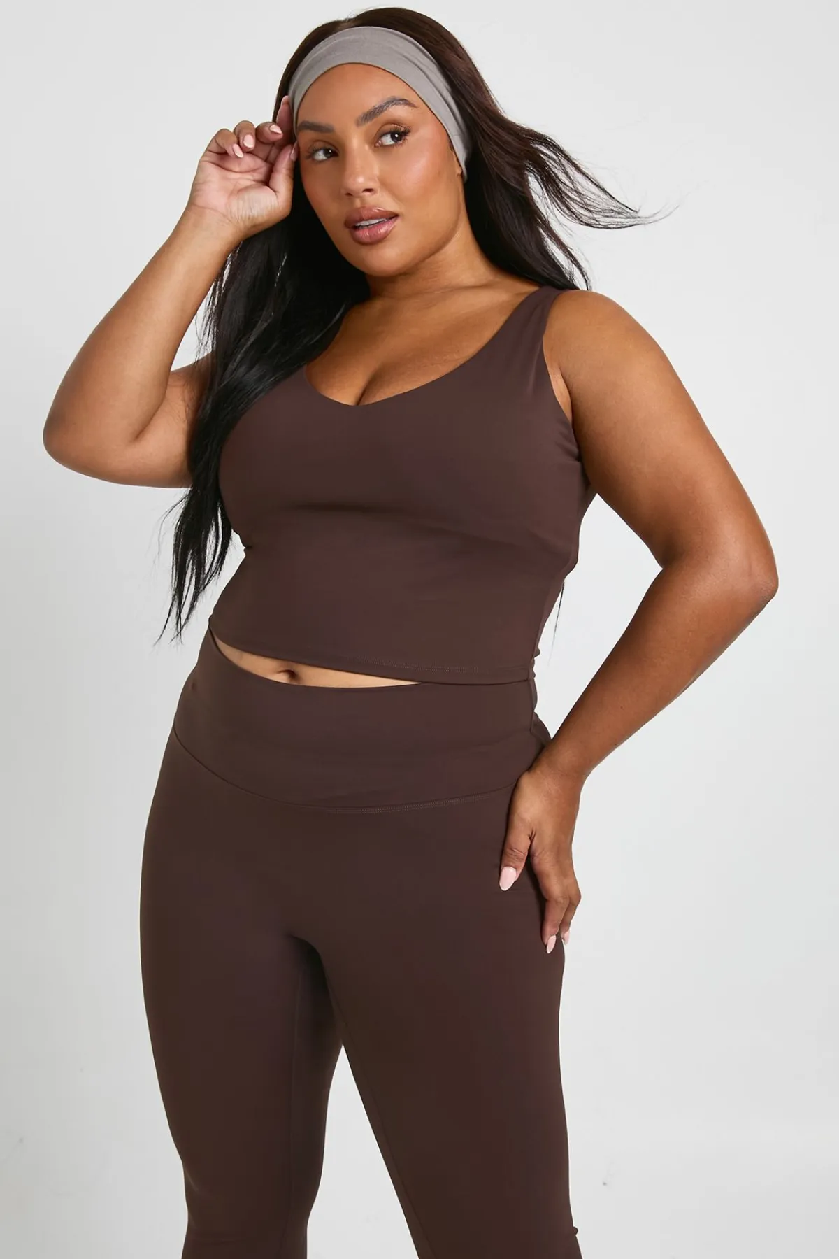 boohoo Débardeur cintré à coutures Supersoft Plus<Femme Looks Chocolat|Athleisure