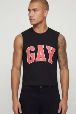 boohooMAN Débardeur Court Boxy Avec Slogan Gay<Homme Tout Afficher