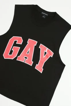 boohooMAN Débardeur Court Boxy Avec Slogan Gay<Homme Tout Afficher