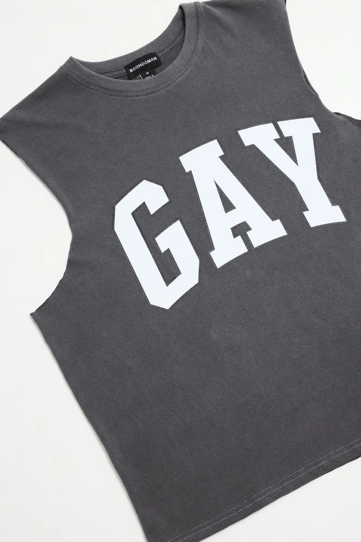 Débardeur Court Boxy Délavé Avec Slogan Gay