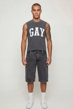 Débardeur Court Boxy Délavé Avec Slogan Gay