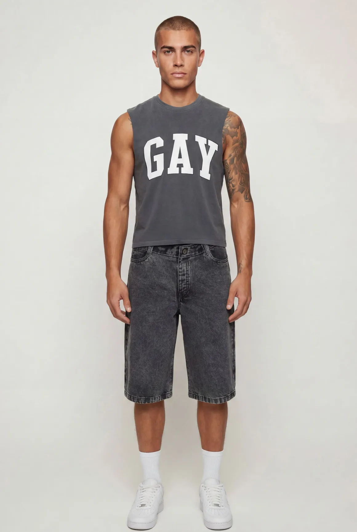 Débardeur Court Boxy Délavé Avec Slogan Gay
