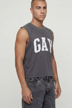 Débardeur Court Boxy Délavé Avec Slogan Gay