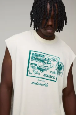 boohooMAN Débardeur Écru Oversize Imprimé Carte Postale Pour Grande Taille<Homme Tout Afficher|Tout Afficher