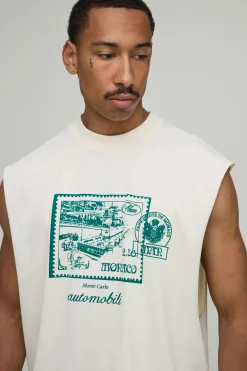 Débardeur Écru Oversize À Imprimé Carte Postale