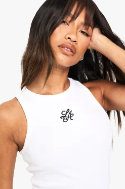 Débardeur Côtelé Avec Broderie Slogan LA