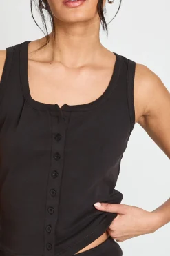 boohoo Débardeur Côtelé À Boutons<Femme Tops