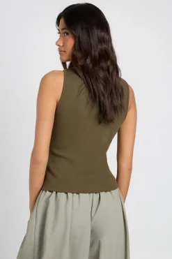 boohoo Débardeur Côtelé À Col Henley Contrasté Avec Boutons<Femme Tops