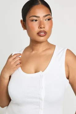 Débardeur Côtelé Grande Taille Avec Détail De Boutons Asymétriques