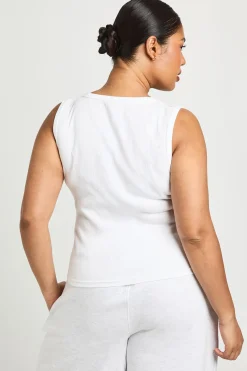 Débardeur Côtelé Grande Taille Avec Détail De Boutons Asymétriques