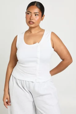 Débardeur Côtelé Grande Taille Avec Détail De Boutons Asymétriques