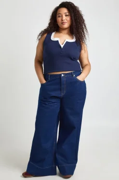boohoo Débardeur Côtelé Grande Taille À Col Henley Contrasté Avec Boutons<Femme Tops