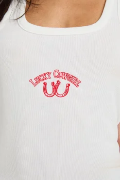 boohoo Débardeur Côtelé Imprimé Lucky Cowgirl<Femme Tops