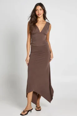 boohoo Débardeur En Cupro À Col V Avec Détails Froncés<Femme Looks Chocolat|Tops