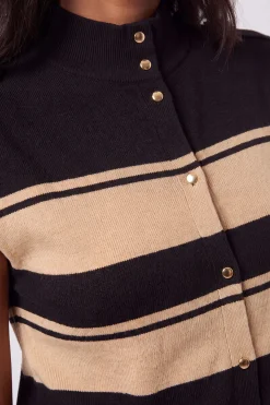 Débardeur En Maille À Col Montant En Mélange De Viscose À Rayures