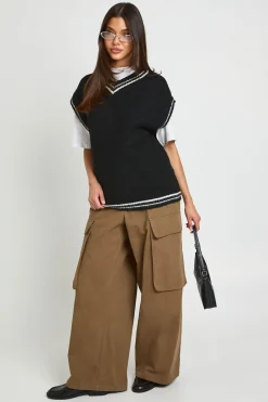 Débardeur En Maille Oversize Col V Avec Détails Rayés