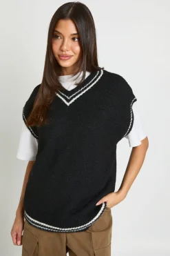 Débardeur En Maille Oversize Col V Avec Détails Rayés