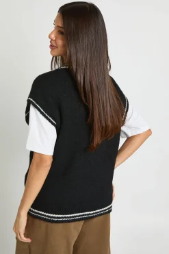 Débardeur En Maille Oversize Col V Avec Détails Rayés