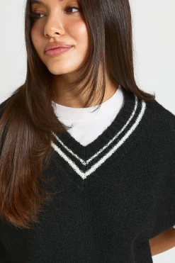 Débardeur En Maille Oversize Col V Avec Détails Rayés