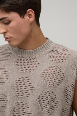 boohooMAN Débardeur En Maille Oversize À Motif Géométrique Ajouré<Homme Tout Afficher|T-Shirts Grande Taille
