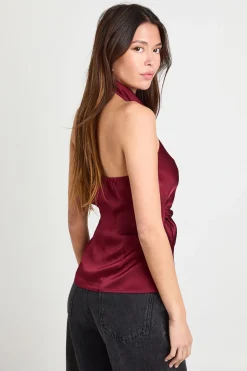 Débardeur en satin à col drapé haut