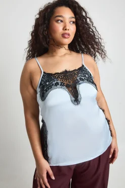 boohoo Débardeur En Satin Grande Taille Avec Finitions En Dentelle<Femme Satin Et Dentelle|Tops