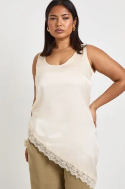 boohoo Débardeur Grande Taille Col Rond Ourlet Asymétrique<Femme Satin Et Dentelle|Tops