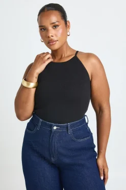 boohoo Débardeur Grande Taille Côtelé À Bretelles Et Encolure Bateau<Femme Tops