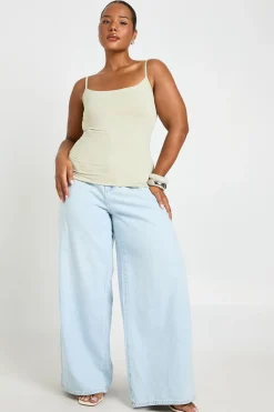 boohoo Débardeur Grande Taille Effet Seconde Peau À Bretelles Fines Et Encolure Carrée<Femme Tops