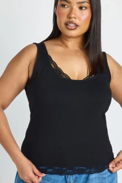 boohoo Débardeur Grande Taille En Coton À Bretelles Avec Finitions En Dentelle<Femme Satin Et Dentelle|Tops