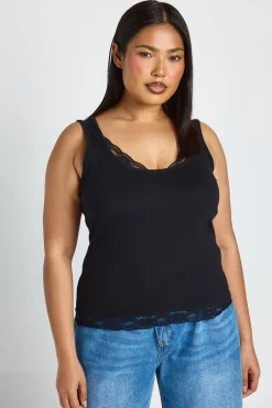 boohoo Débardeur Grande Taille En Coton À Bretelles Avec Finitions En Dentelle<Femme Satin Et Dentelle|Tops