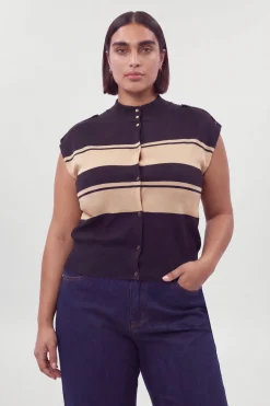 Débardeur Grande Taille En Maille À Col Montant Rayé Mélange Viscose