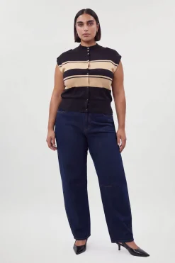 Débardeur Grande Taille En Maille À Col Montant Rayé Mélange Viscose