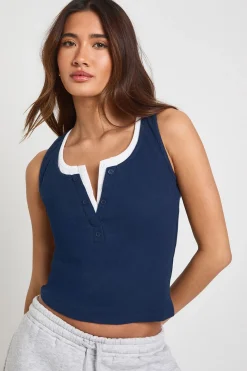 Débardeur Henley Côtelé À Boutons Avec Détails Contrastés