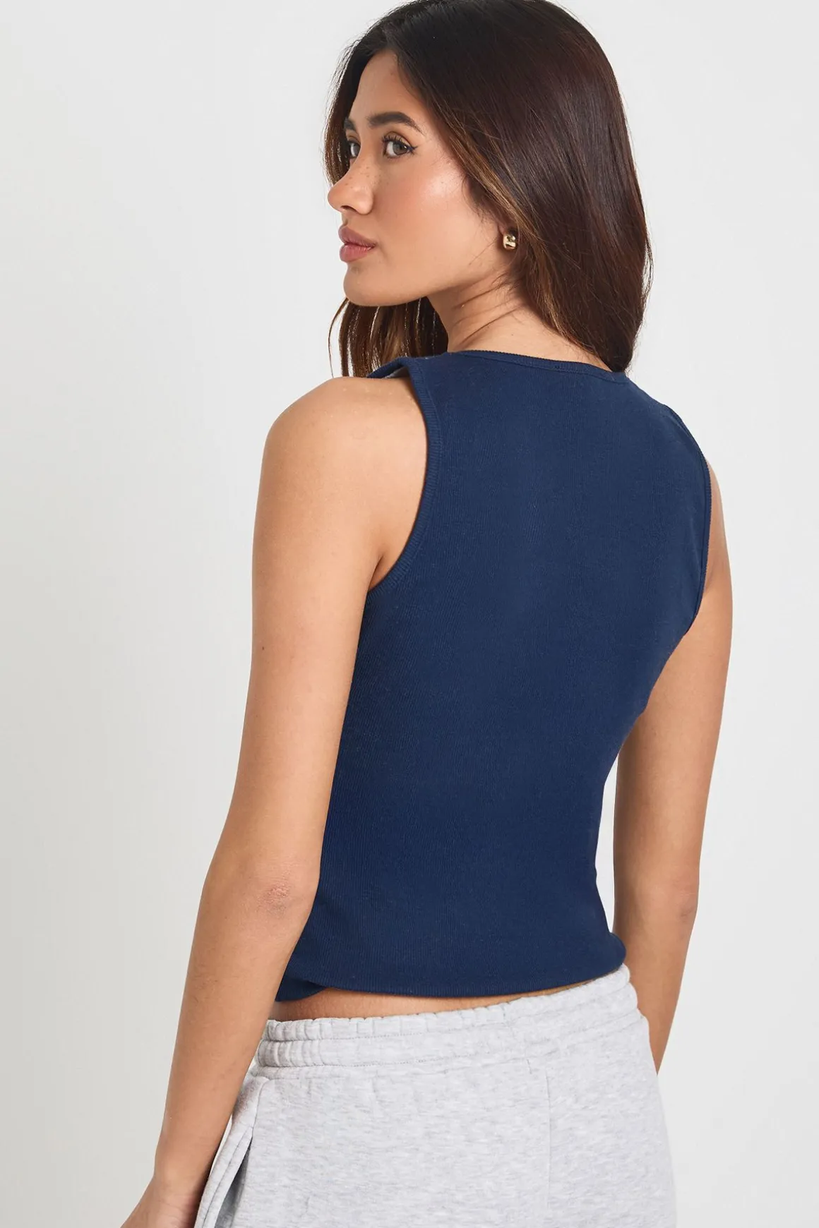 Débardeur Henley Côtelé À Boutons Avec Détails Contrastés