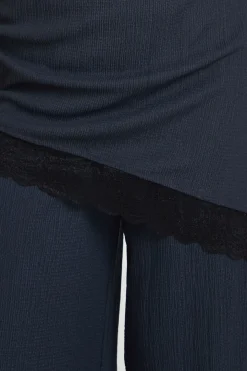 Débardeur Long Asymétrique En Tissu Gaufré Avec Finition Dentelle