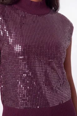 KarenMillen Débardeur Sans Manches En Maille Douce À Paillettes<Femme Pulls Et Gilets|Toutes Les Mailles