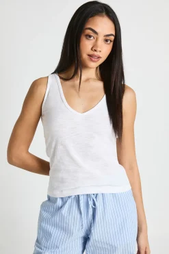 Débardeur Transparent Col V En Coton Slub