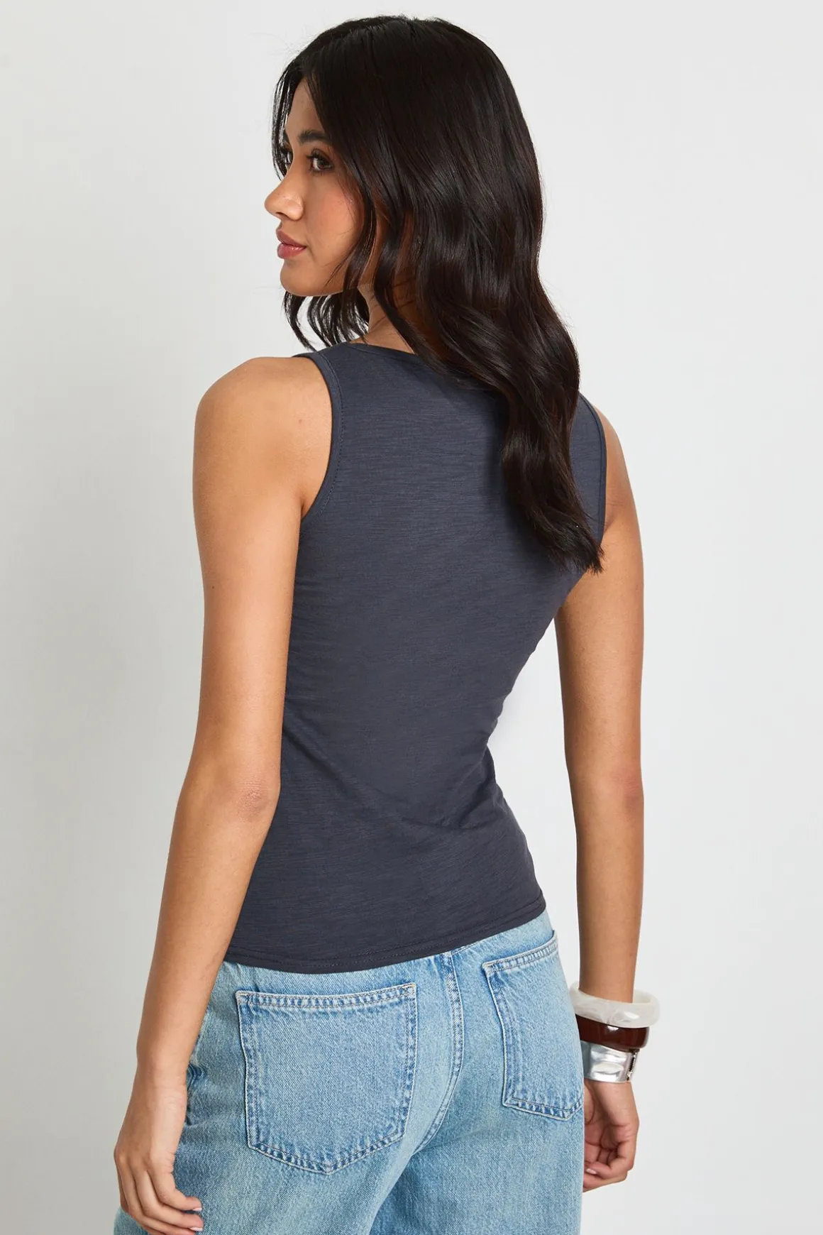 Débardeur Transparent À Encolure En V En Coton Slub