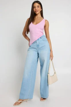 boohoo Débardeur Transparent En Coton Slub À Col V<Femme Tops